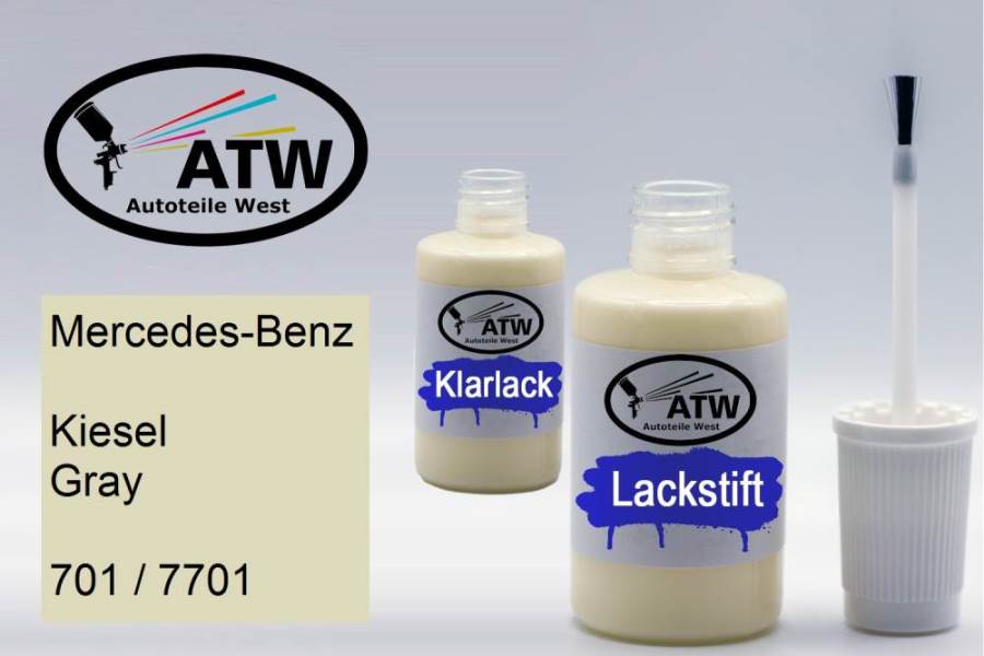 Mercedes-Benz, Kiesel Gray, 701 / 7701: 20ml Lackstift + 20ml Klarlack - Set, von ATW Autoteile West.